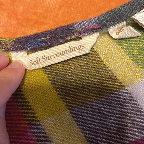EUC Soft Surroundings Multicolored Buffalo Plaid Topper OS - Picture 4 of 5